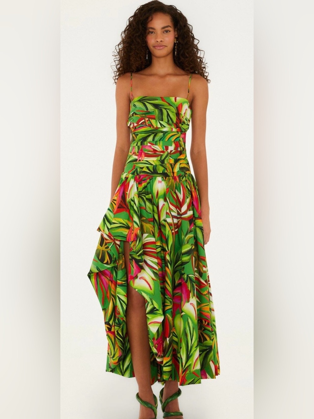 FARM Rio Green Tropical Dream Draped Maxi Dress